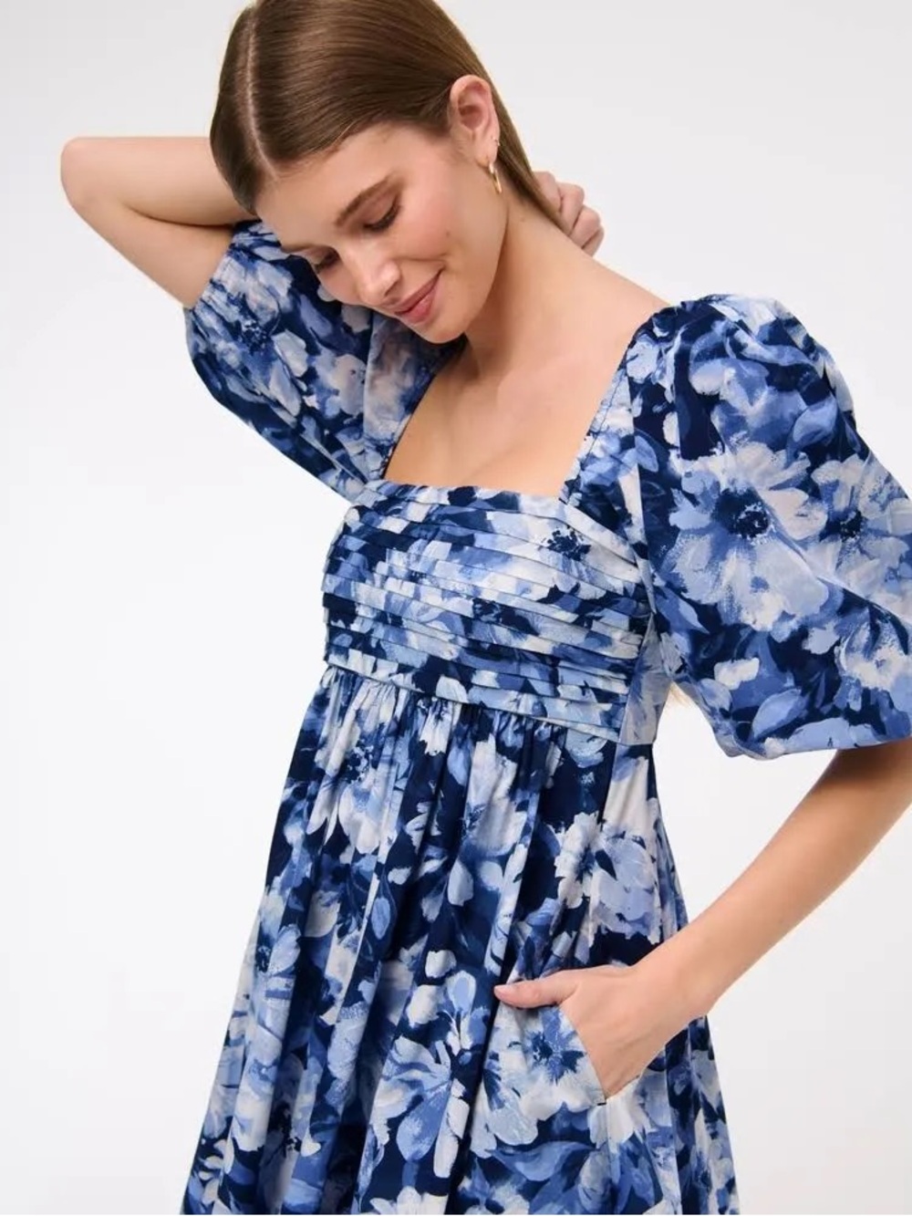 Abercrombie Emerson Poplin Puff Sleeve Mini Dress Blue/White XXXL 6097